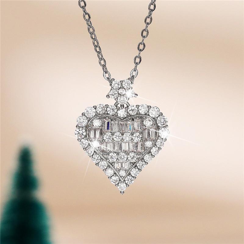 New 2022 Heart Necklace Series for Women Luxury Silver Color Chain Pendant Necklace with CZ Wedding Trend Eternity Jewelry