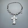 Hiphop Punk Silver Color Cross Pendant Necklace for Women Gothic Irregular Transparent Crystal Bead Necklace Street Jewelry Gift