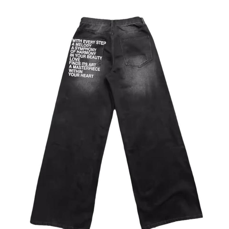 Мужские мешковатые джинсы в американском стиле, в стиле Харадзюку, в стиле ретро, хип-хоп, в готическом стиле, с узором «летучая мышь», повседневные прямые широкие брюки для мужчин