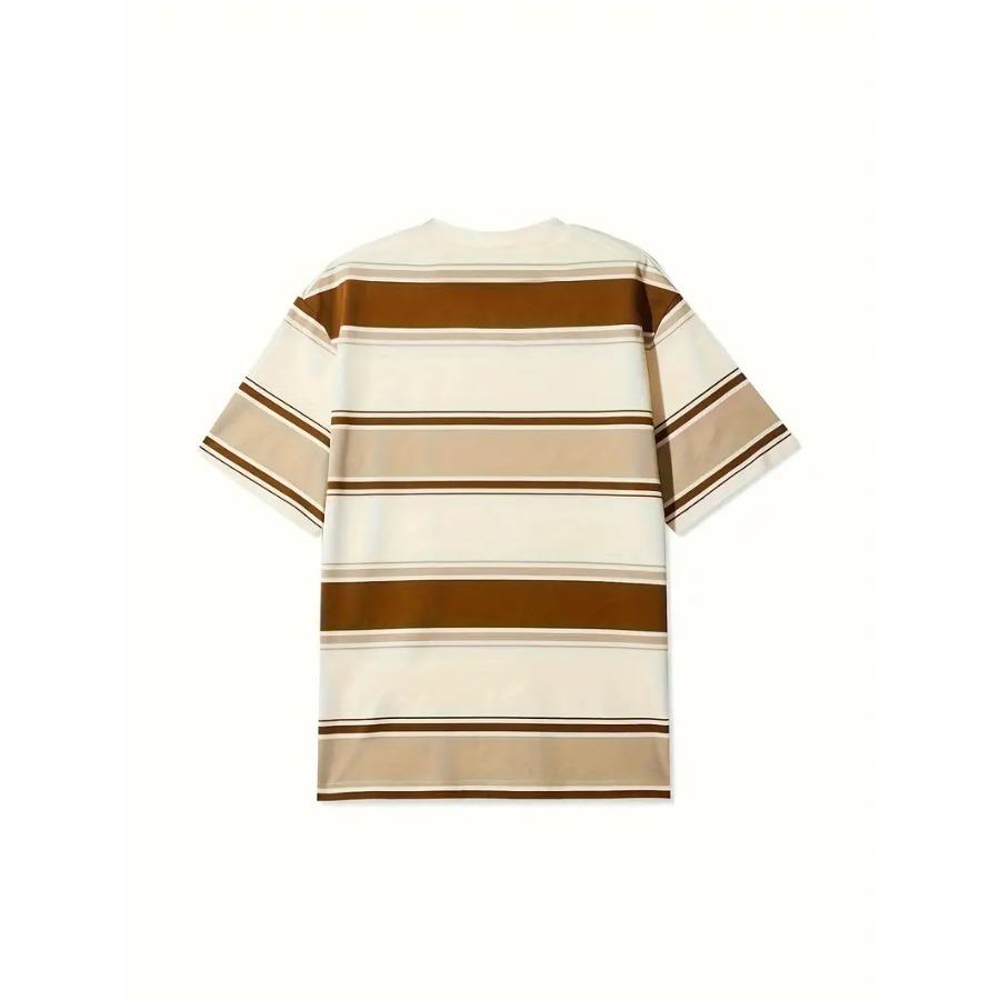 Футболка мужская с круглым вырезом и коротким рукавом - мягкая слегка эластичная полиэстеровая ткань, узор в полоску, повседневная, весна-лето