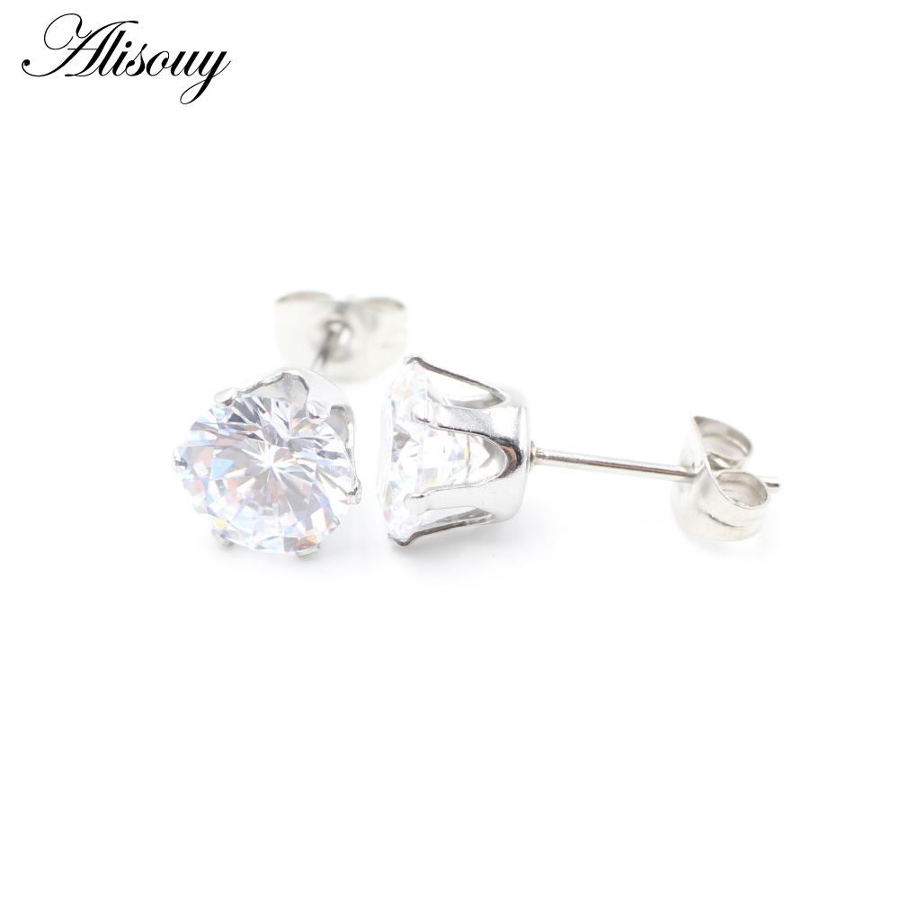 Alisouy 2 шт., нержавеющая сталь, круглый кубический цирконий, кристалл CZ, женские и мужские серьги-гвоздики, хрящ для козелка, пирсинг, ювелирные изделия