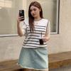 Футболка больших размеров с круглым вырезом, топы с короткими рукавами, женская полосатая футболка, летняя свободная трикотажная одежда