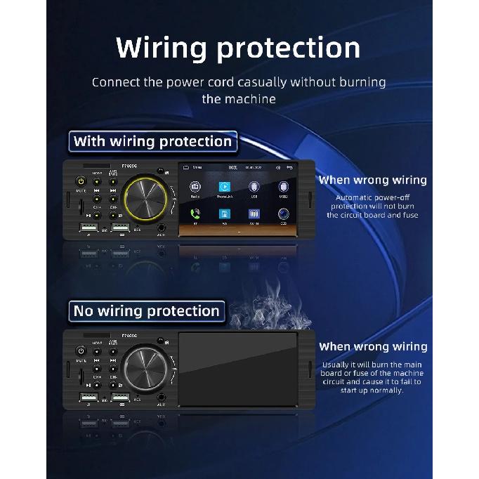 BQCC 1 Din4.1Inch Touchscreen Car Radio wired Android auto carplay Bluetooth FM USB Mirrorlink 7 colorful lights  car stereo