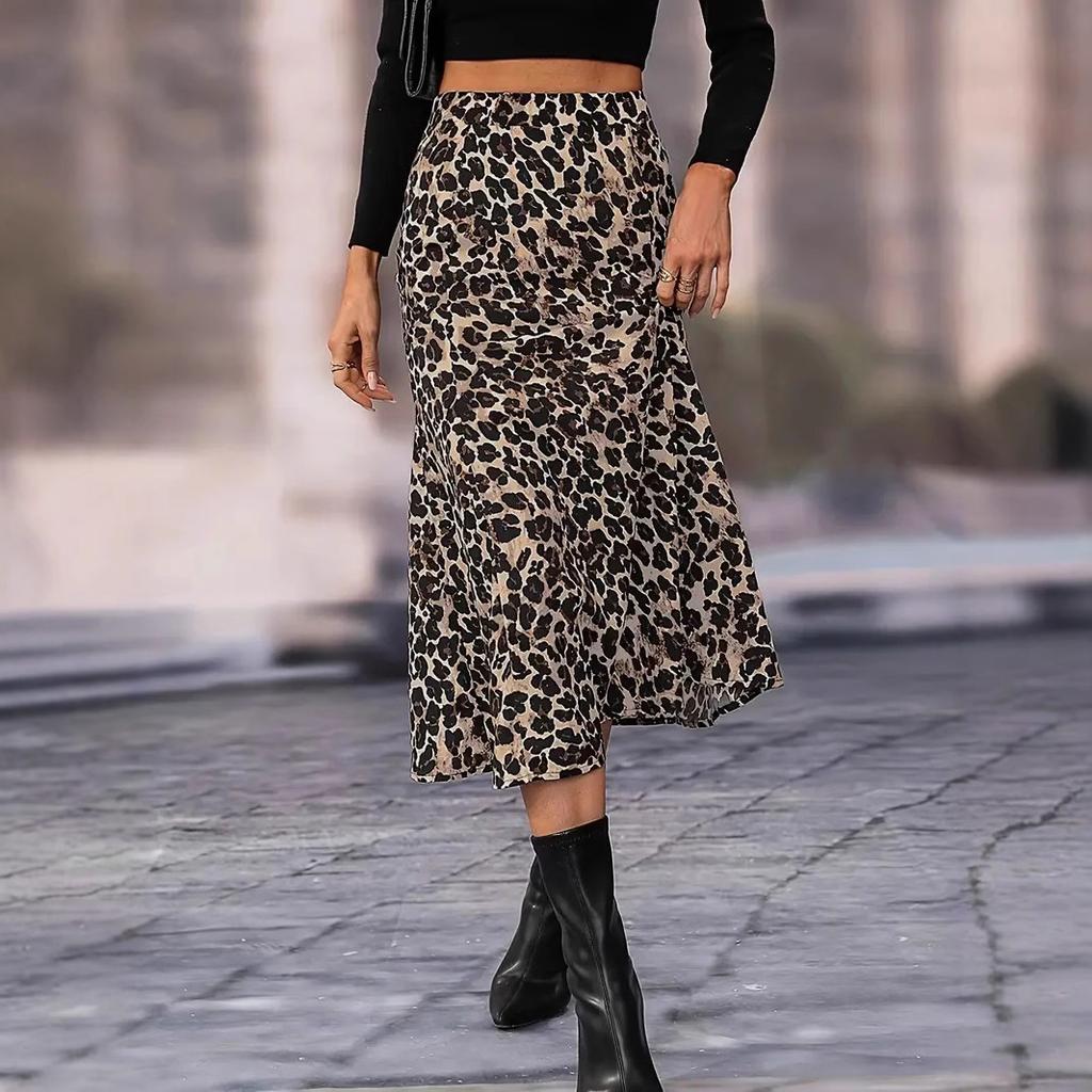 Женская весенне-летняя юбка с высокой талией и леопардовым принтом, облегающая бедра