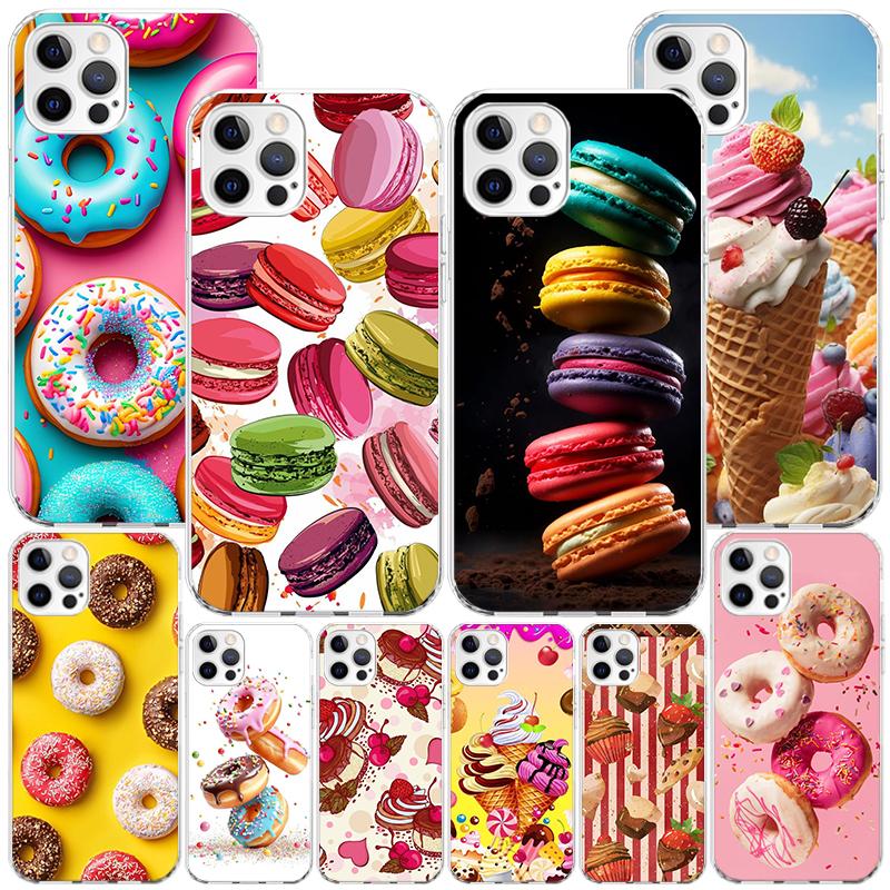 Чехол для телефона Macaron Ice Cream Cake Doughnut для iPhone 17 Air 16 Pro Max 16E 15 + 14 Plus 11 12 13 Mini 7 8 SE Подарочная печатная крышка F