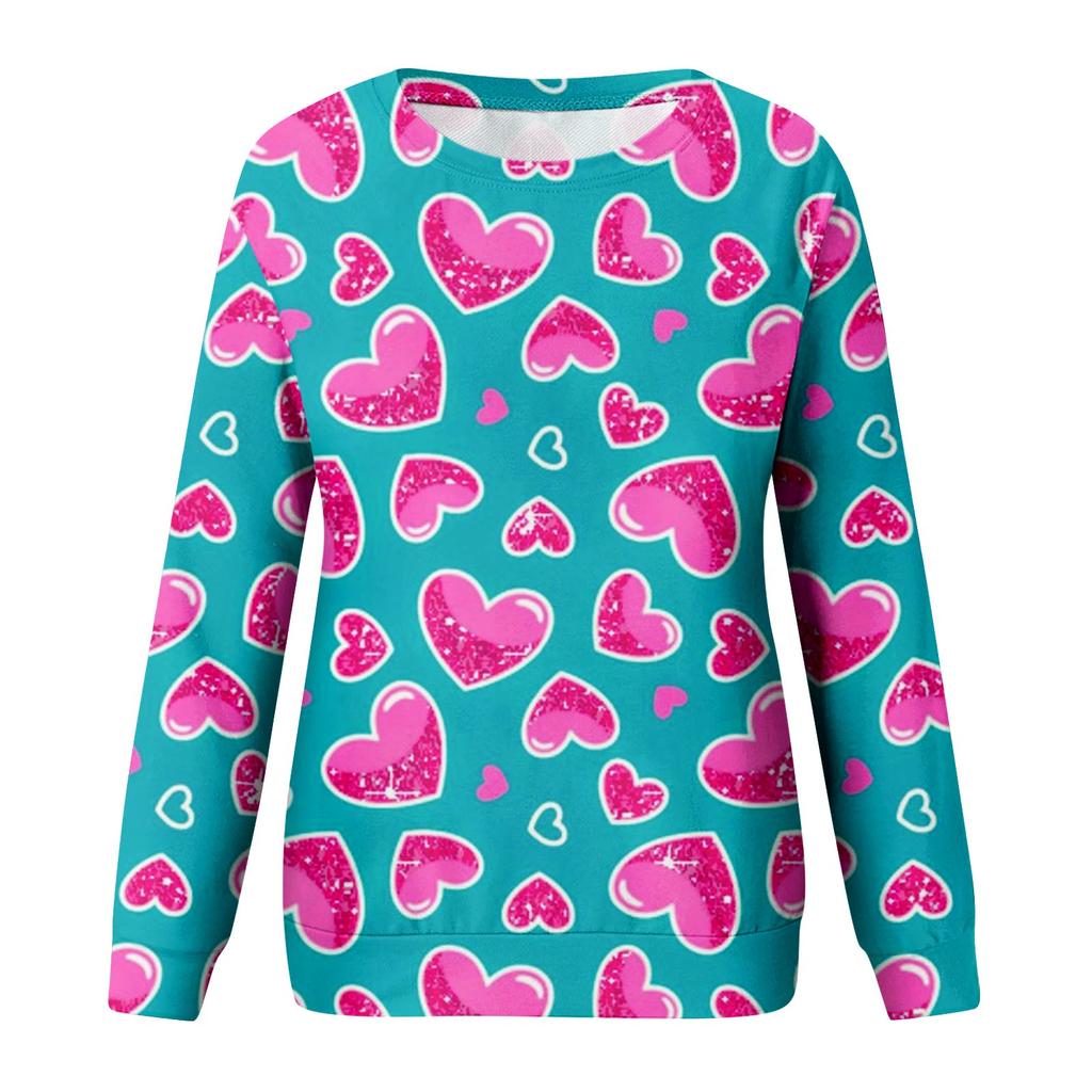 Женский модный повседневный свитер с круглым вырезом и длинными рукавами на День святого Валентина с принтом роз и круглым вырезом