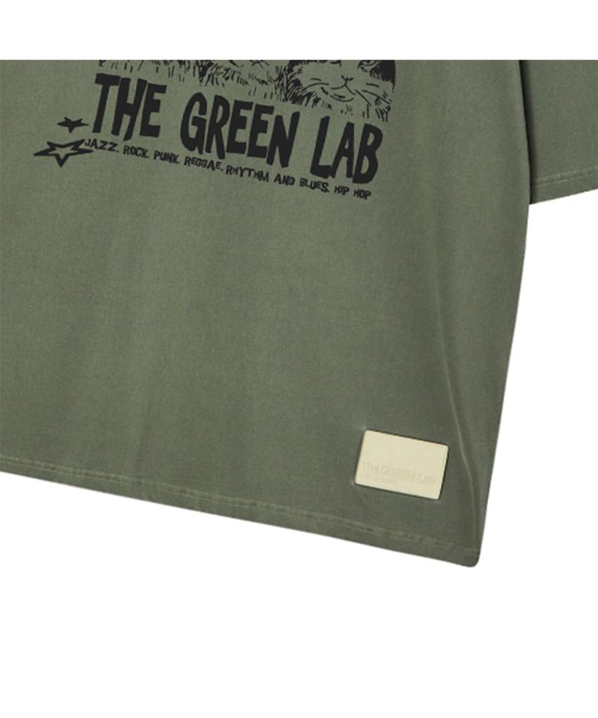 THE GREEN LAB Пигментная футболка оверсайз с коротким рукавом 'Музыкальный кот' [Хаки]
