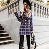 Зимнее осеннее женское пальто с отложным воротником, клетчатый принт, двубортное, с длинными рукавами, плотная куртка средней длины для свиданий, поездок на работу, офиса