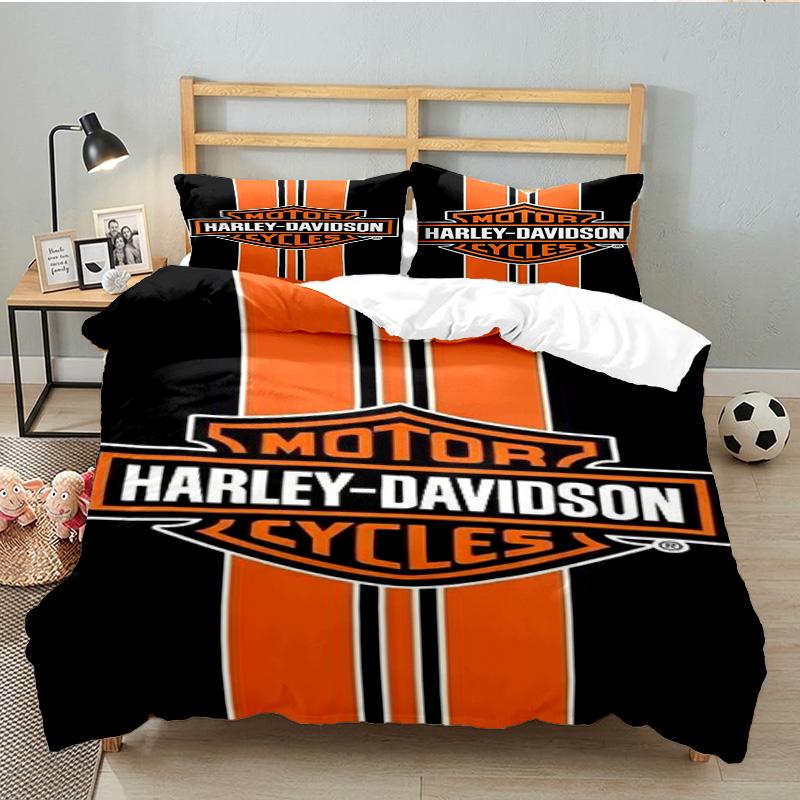 Harley-davidson Motorcycle Artwork 3PCS Bedding set,Ideal for 1pc Duvet Cover And 2pcs Pillowcases Perfect for Fan gift,Ideal for Bedroom, Dormitory