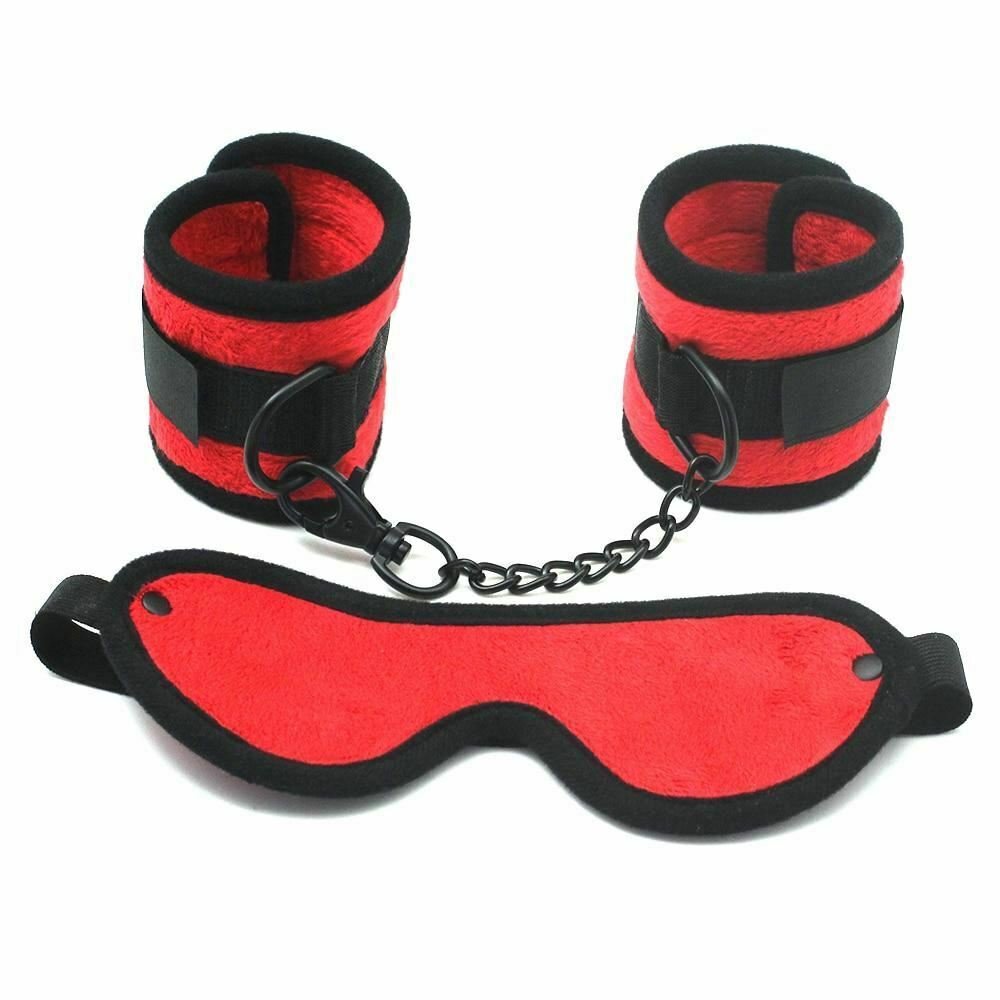 Red Soft Velvet Handcuffs Bedroom Restraints Beginners Kit Starter Kits