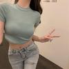 Women's Summer Cropped T-Shirt: Sexy Tight-Fit, Short-Sleeve, Half-High Collar Top