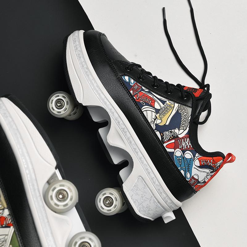 Трансформируемые роликовые коньки двойного назначения: Обувь с 4 колесами, для роликов, льда и ходьбы