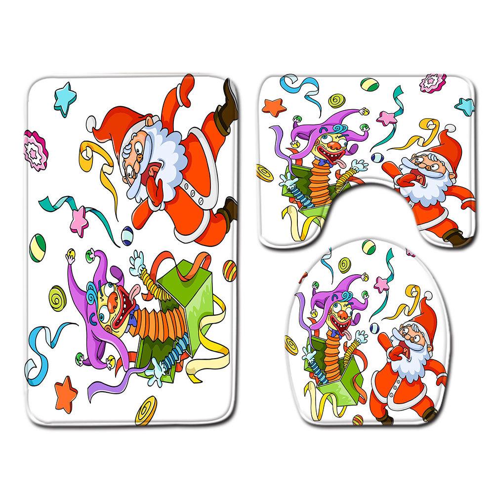 Рождественский коврик для ванной, туалетный трехпредметный набор