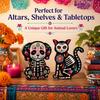 Dia De Los Muertos Wooden Sugar Skull Dog Cat Figurines, Day of The Dead Pet Ofrenda Decor, Mexican Halloween Table Shelf Altar Home Indoor Decor