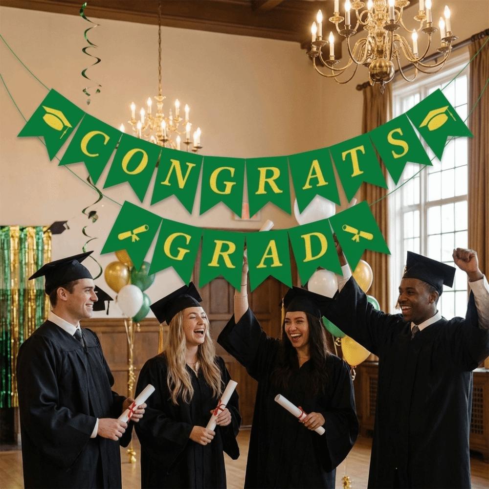 Celebration Graduation Party Banner Reusable Paper Pull Flag Graduation Banner Garland Wall Decor