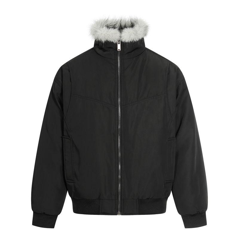 Kisko Winter Trendy Brand Mountain Carving Fur Collar Deconstructed Thickened Cotton Jacket for Men and Women, Cool and Loose Casual Warm Coat