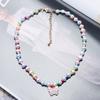 Bohemian Simple Colorful Rice Bead Necklace, Ethnic Style Contrasting Color Butterfly Pendant Pearl Necklace
