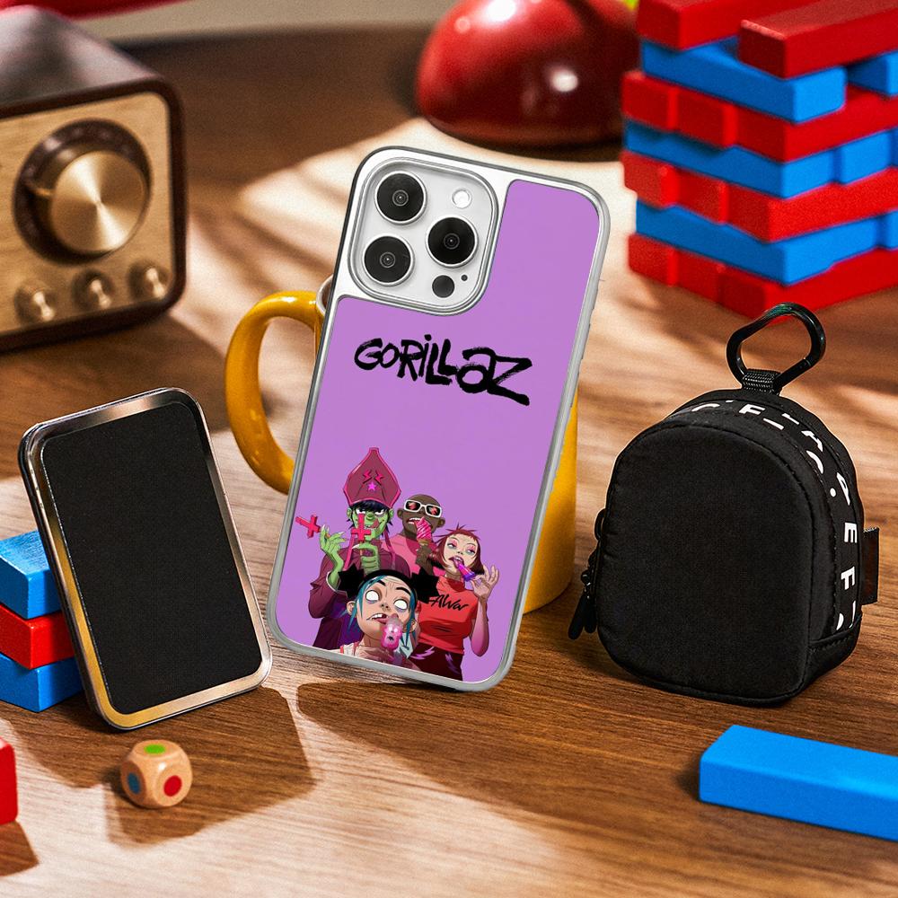 GorillazS cool band fashion design Phone Case for iPhone 16 15 14 13 12 11 Pro Max Sheepskin Silver-edged protective case