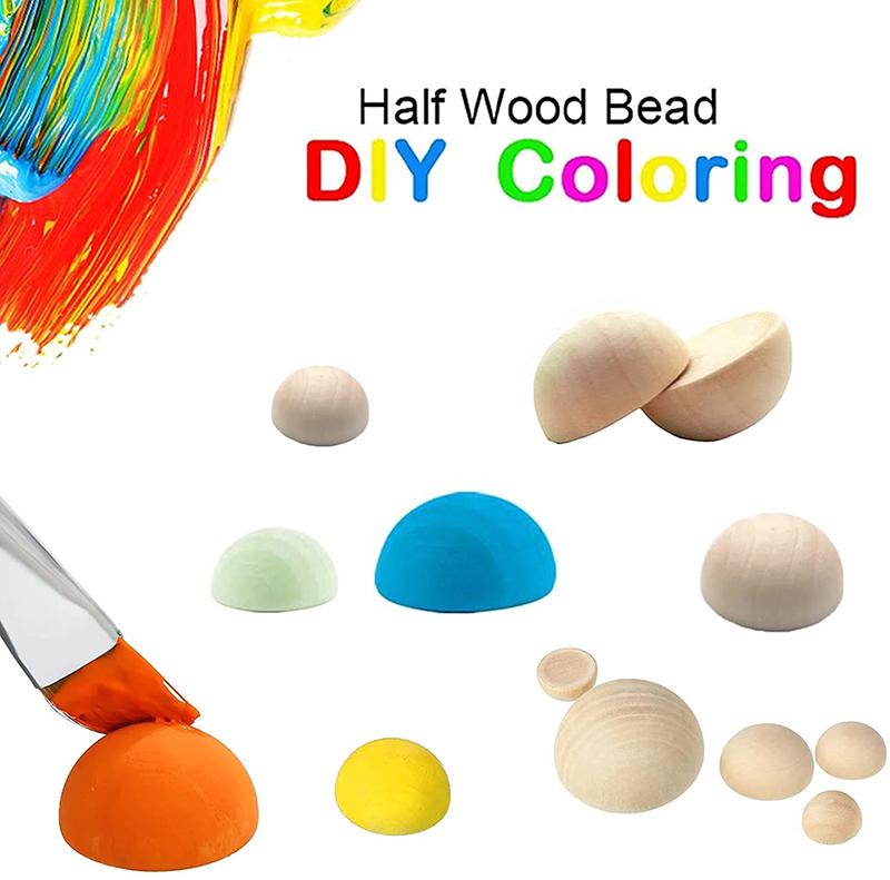 12/15/20/25/30/35/40mm for DIY Paint Woodworking Half Wooden Beads Unfinished Wood Balls Beads