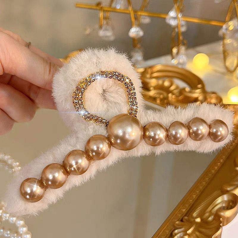 Осень/Зима 2025 Плюшевый мех норки Любовное сердце Стразы Зажим-краб для волос для женщин