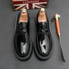 Весенние черные туфли-оксфорды на толстой подошве, мужские деловые туфли на шнуровке, кожаные туфли высокого качества с круглым носком, дизайнерская повседневная обувь