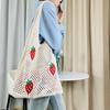 Women Large Capacity Shoulder Bag Stylish Strawberry Cherry Pattern Crochet Tote Bag All-Match Cute Knitting Hobo Bag KTY