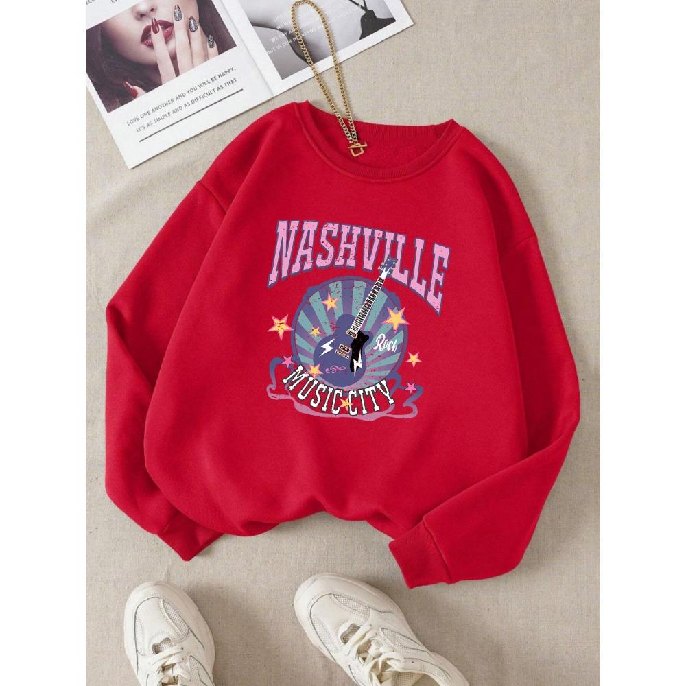 Street Woman Pullover Nashville Music Cith Poster Printing Hoodie Crewneck Loose Soft Sweatshirt Autumn Female Clothes