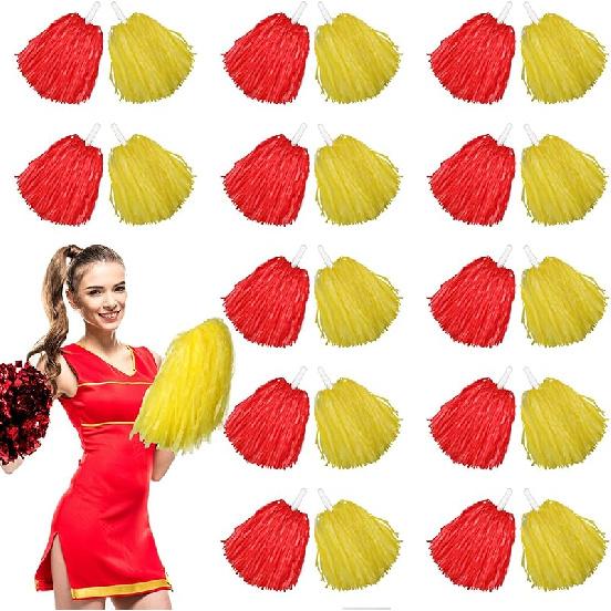 Chivao 24 Pcs Cheerleading Pompoms Plastic Pom Pom Handle Cheer Team Pompoms for Sports Dance Cheer Gameday Football Party Decorations,30 Grams