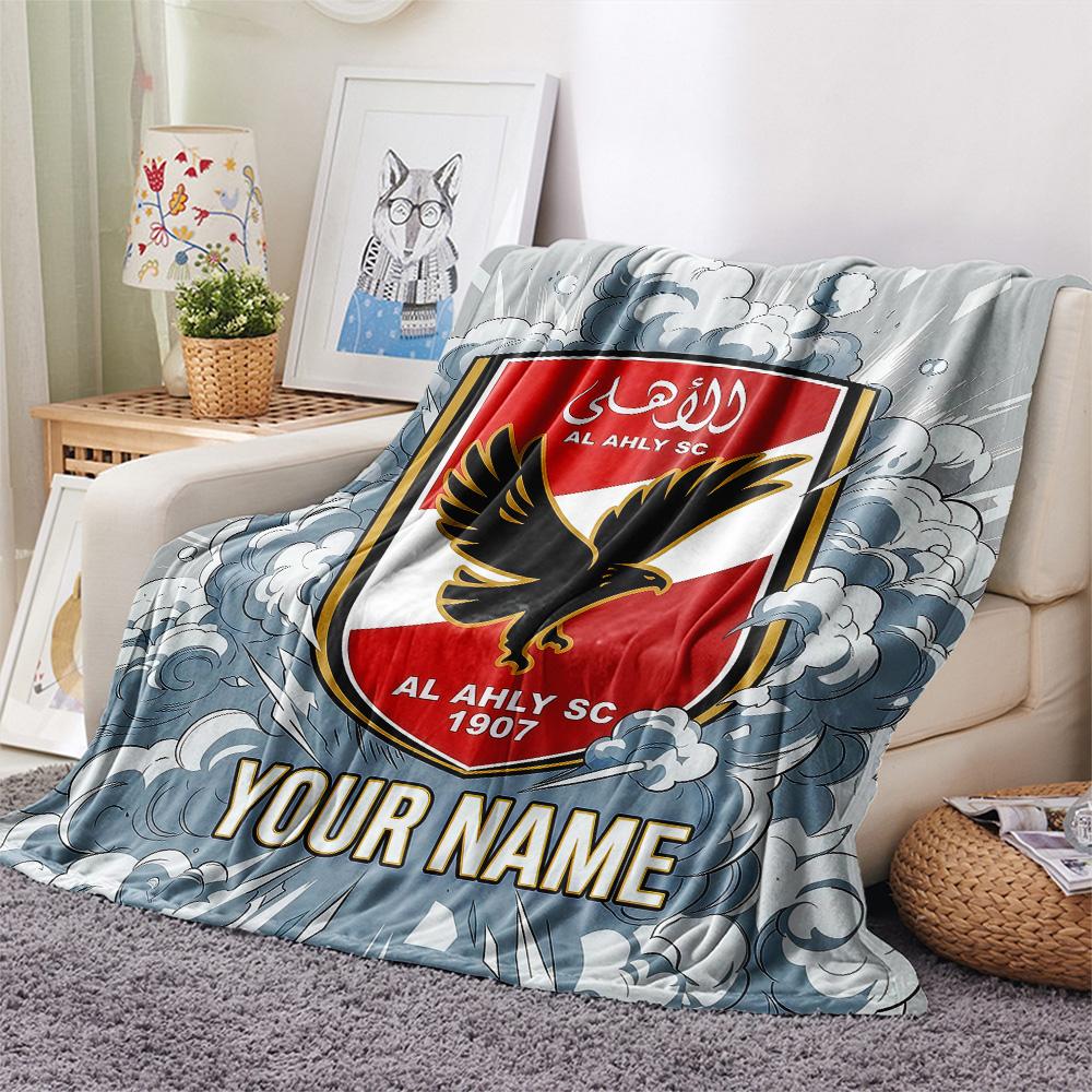 Custom Name Al Ahly SC Flannel Blanket, High quality Comfortable for All Seasons, Home Decor, Warmth and Comfort