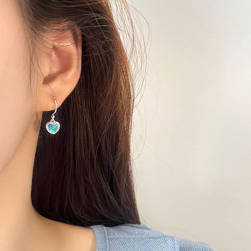 Серьги-крючки Aurora Colorful Moonstone Love, женственный темперамент, персиковое сердце, чувство моды