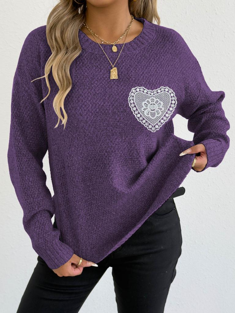 Шерстяной топ с кружевными карманами с прорезями и пуловер с круглым вырезом для женщин