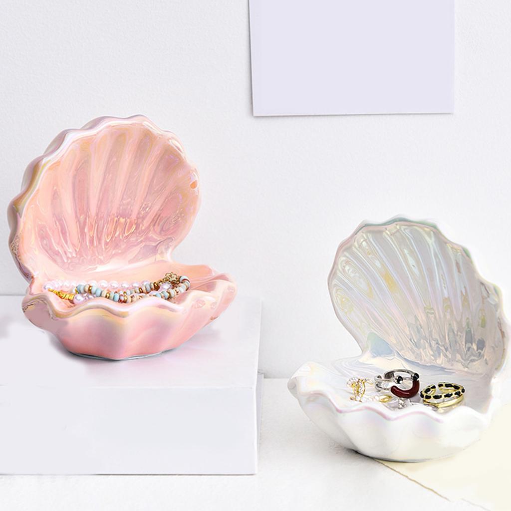 Delicate Ceramic Seashell Jewelry Tray Decorative Ring Holder Organizer For Bathroom Bedroom Dresser Home Decor