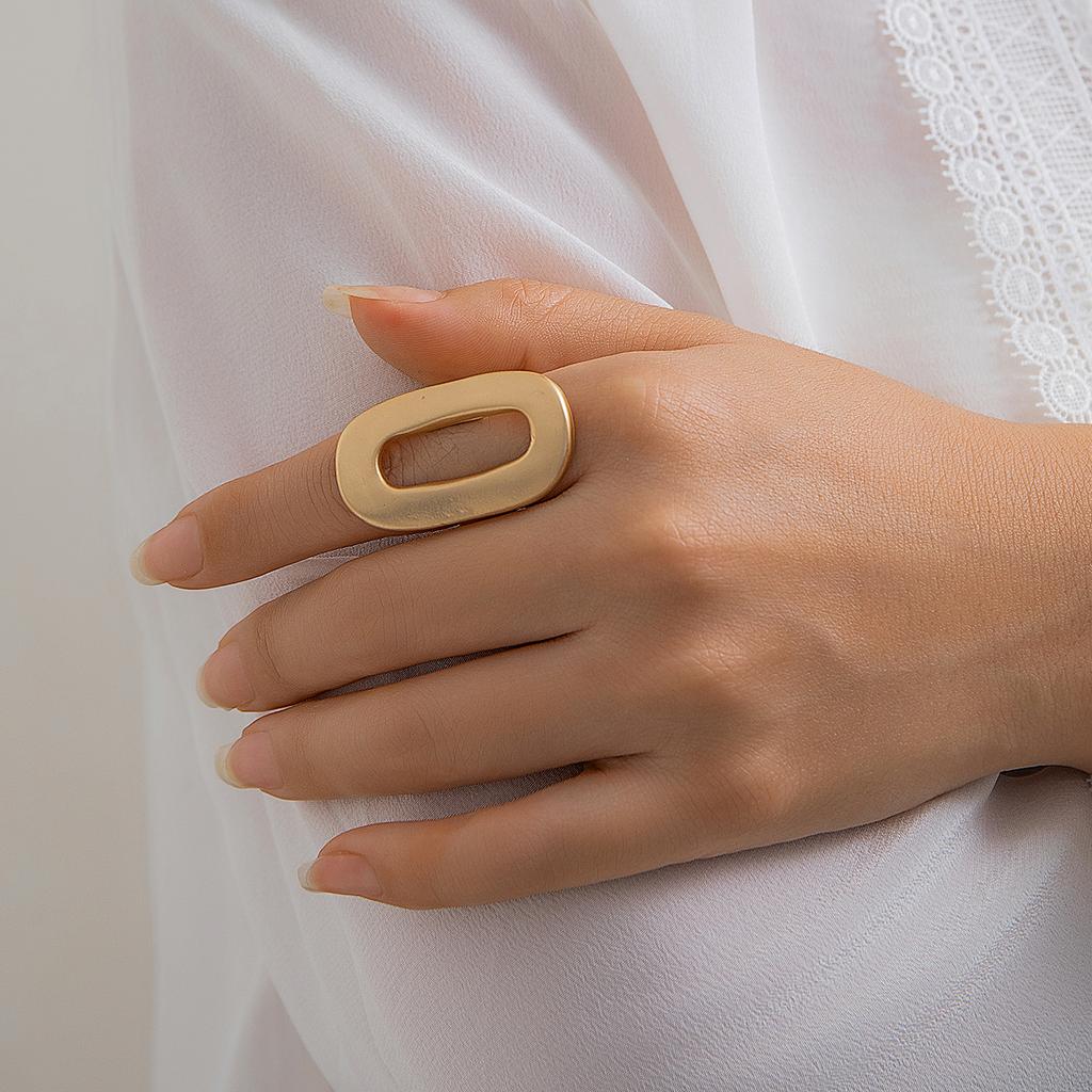 Преувеличенные большие полые геометрические овальные кольца для женщин креативные регулируемые матовые кольца на палец модные украшения для девочек ARI