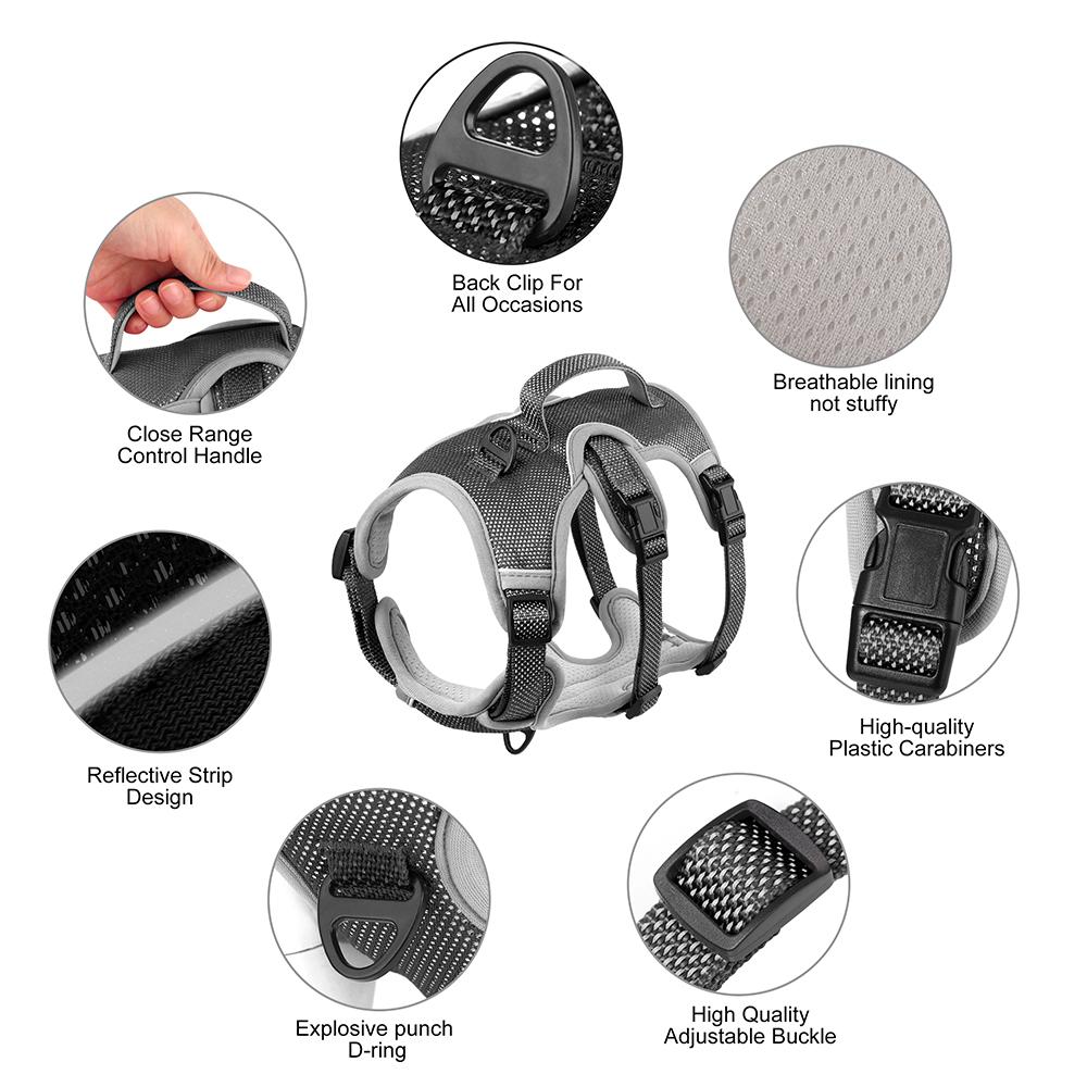 Светоотражающая нейлоновая шлейка для собак, сетчатая, дышащая, жилет для дрессировки домашних животных с ручкой управления для маленьких, средних и больших собак, мопсов