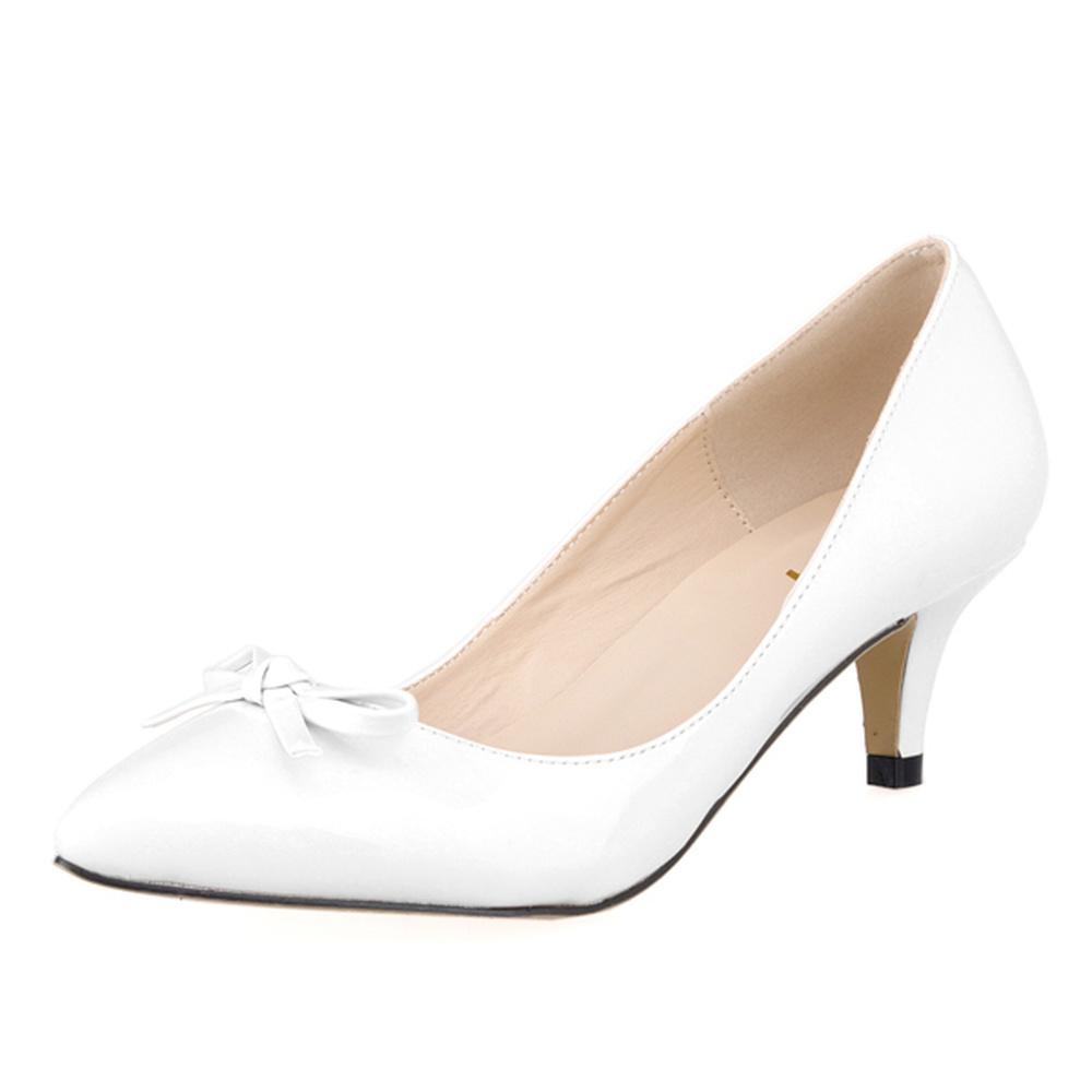 Sexy 5cm Low Kitten High Heels Shoes PU Patent Leather Pointed Toe Black Work Pumps With Bowknot Red Wedding Shoes