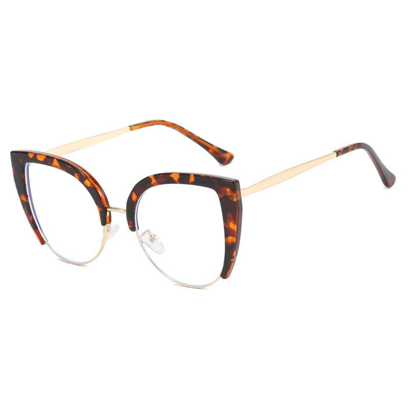 Cat Eye Half Frame Large Frame Flat Light Mirror Anti Blue Light New European & American Anti-Reflection Glasses Ins Retro Trend
