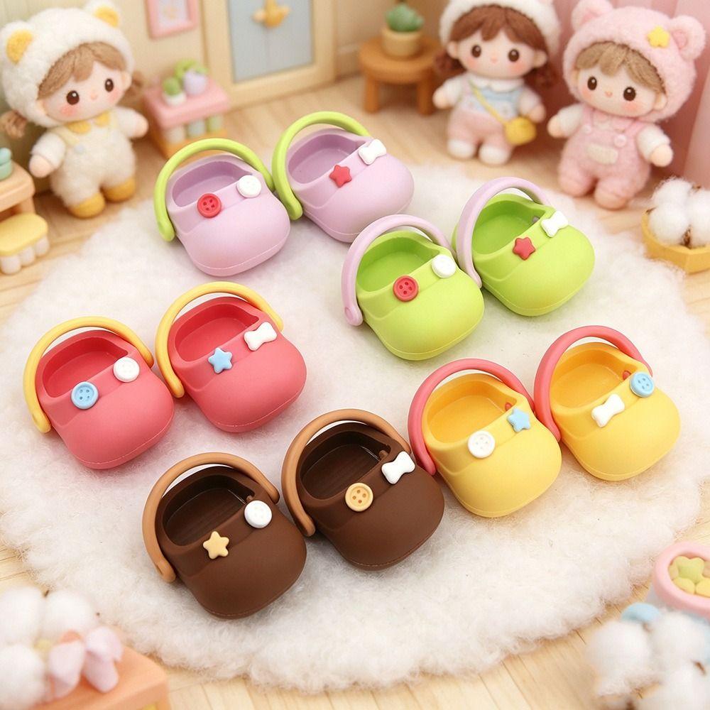 1 Pair Round Toe Silicone Mini Slippers Simulation Cotton Doll Slippers Kids Gift