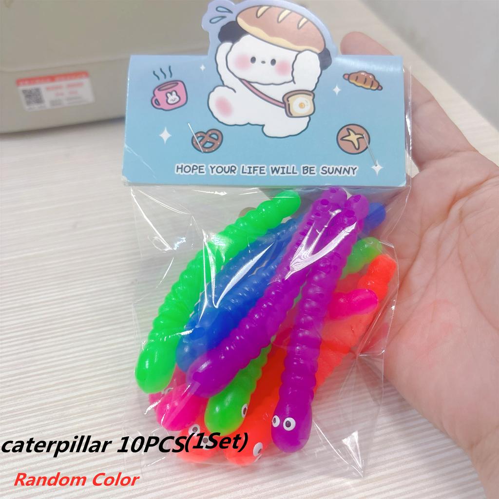 5pcs Colored Caterpillar Pull Worm Noodle Fidget Toy Stretch String TPR Rope Anti Stress String Stress Relief Autism Vent Toys