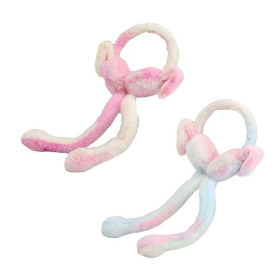 1/2Pcs Plush Rabbit Earmuffs with Moving Jumping Ears Gradient Color Soft Furry Ear Covers Headband