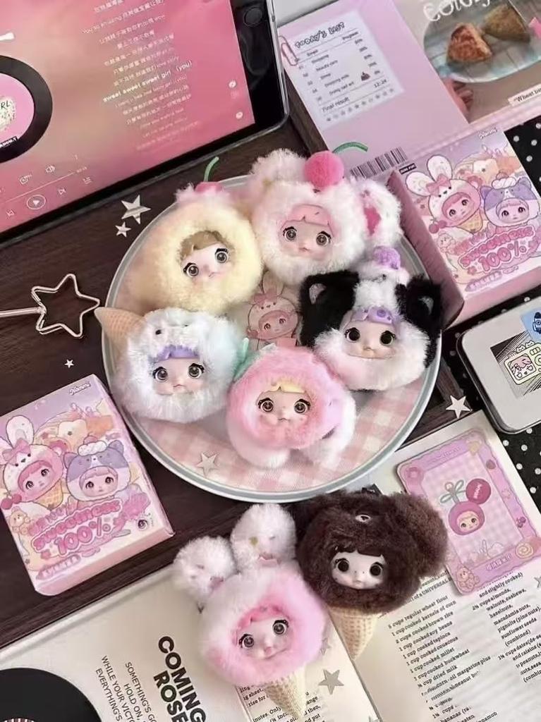 Nommi Series Plush Blind Box Cute Small Animal Design with Three Pupil Fluffy Long and Sweets Theme 9 Types Standard 1 Secret Type Keychain Soothing