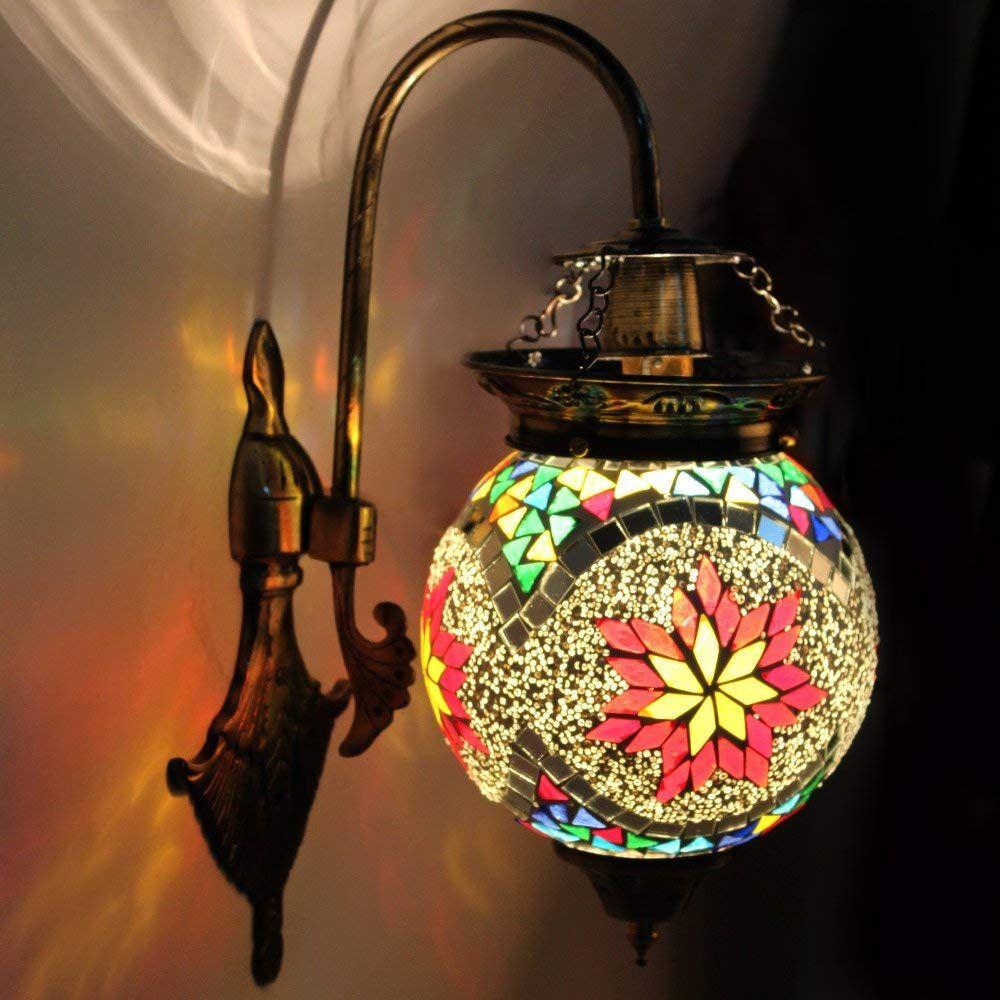 Ball Shaped Glass Wall Lamp for Living & Home Decoration Turkish Lamp (Multicolour, Bulb Not Included); Made In India