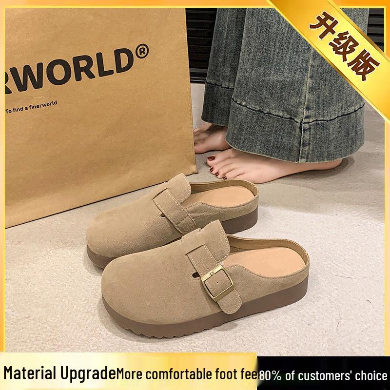 Женские флисовые полутапочки 2024: Закрытые плоские сандалии в стиле Birkenstock, идеально подходят для беременных женщин и для ношения на улице