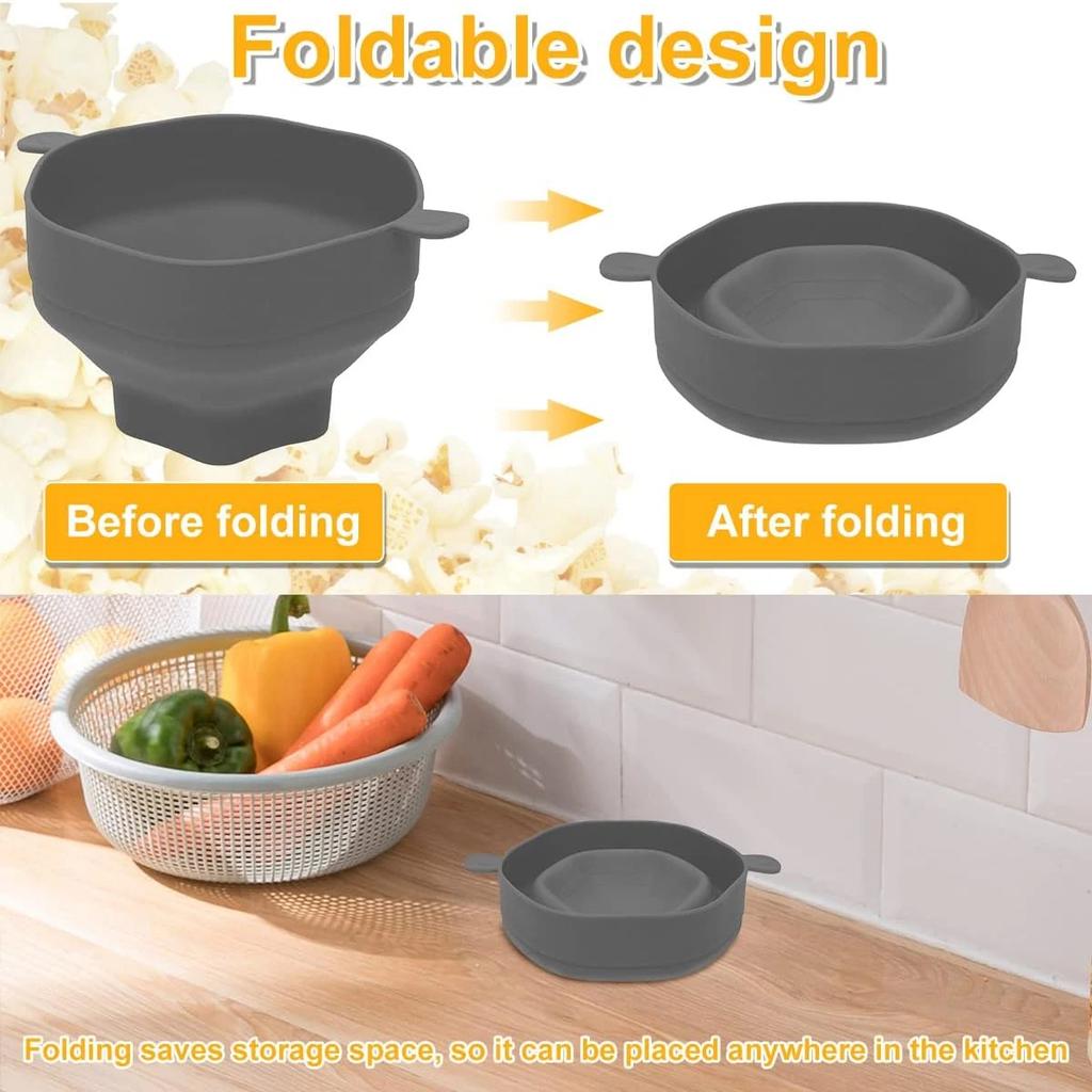 Жаростойкая силиконовая миска для попкорна Микроволновая печь Попкорница с крышкой Складное семейное ведро Держатель Кухонная выпечка