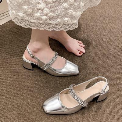 Модные женские босоножки весна-лето новые стразы ретро элегантные модные универсальные пряжки ремень квадратный каблук однотонные простые туфли