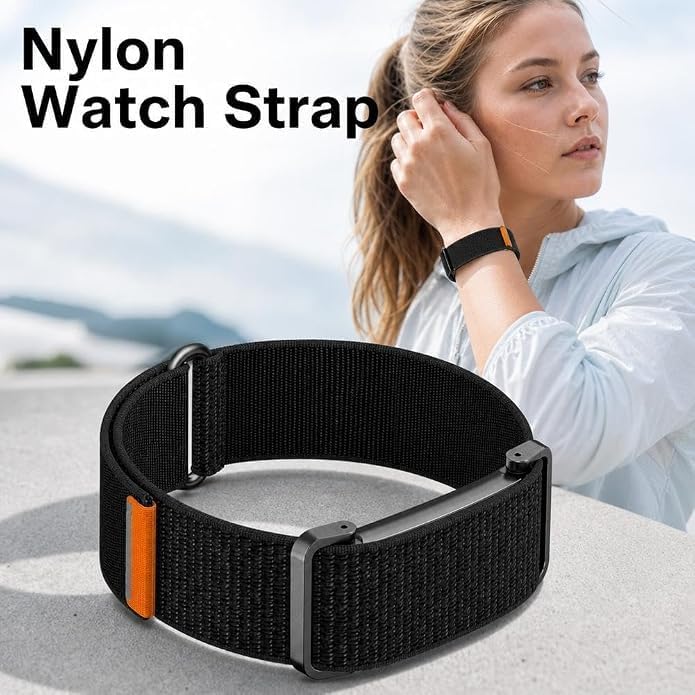 Metal Protective Case Nylon Strap For Google Fitbit Air Ultra-Slim Feather-Light Breathable Quick Release Replacement Wrist Band