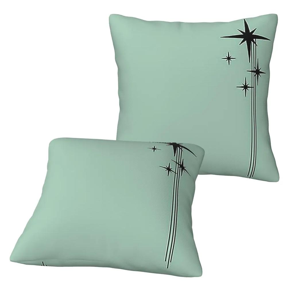 1950S Atomic Age Retro Starburst In Mint Green And Black 2 Pcs Square Pillowcase Pillow Cover Throw Pillow For Home Bedroom