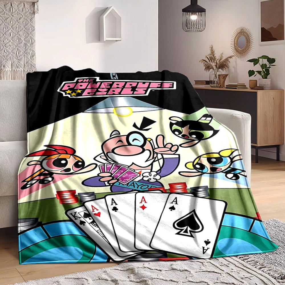1pc Powerpuff Girls Cozy Print Blanket Lightweight Warm Flannel Throw Blanket For Sofa, Bed, Living Room