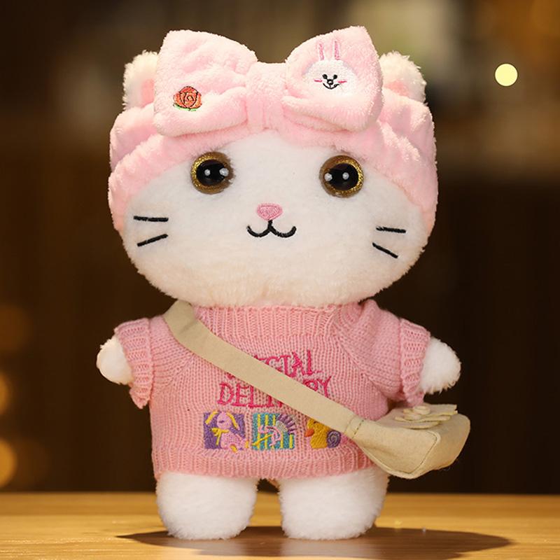 30 см Кафе Кот Маленькие Кошки Милая Подушка Плюшевая Игрушка Мягкая Кукла В Очках и Одежде Мультяшная Милая Игрушка