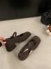 French Velvet Thick Heel Single Shoes Women's Autumn and Winter New One-word Buckle with Retro Square Head Light Mouth Mary Jane Shoes