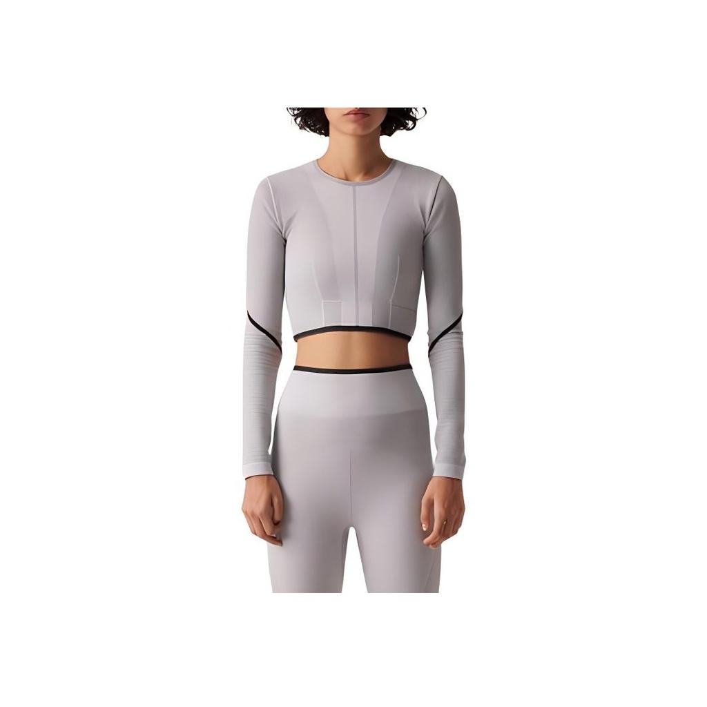 Adidas Женские укороченные топы для фитнеса в полоску с длинными рукавами X Stella McCartney, серые HR4511